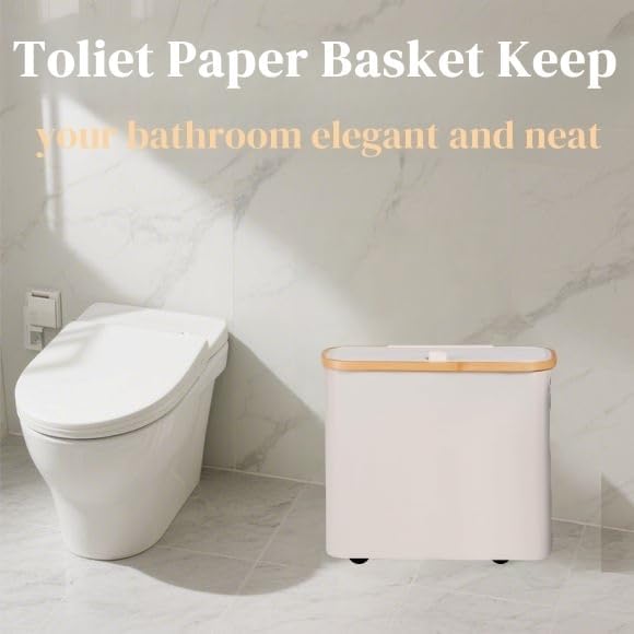 Toilet Paper Storage Basket with Lid, Large Capacity for 12 Rolls, Stackable and Foldable Freestanding Paper Towel Holder - Space Saving Modern Beige Design