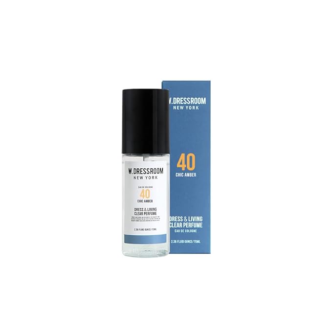W.Dressroom No.40 Chic Amber Living Clear Perfume, Body Mist & Fabric Spray Deodorizer, Alcohol-Free Water-Based, Odor Neutralizer for Clothes, Bedding & Room, Travel Size 2.36 oz