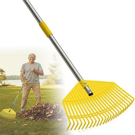Lightweight Leaf Rake for Lawns - Anti-Break Nylon Plastic Head,Easy Yard & Garden Rake for Women,Seniors,Kids, 16.5" Wide for Leaves, Grass,Pine Needles,Gardening,Adjustable 35–65" Long Handle