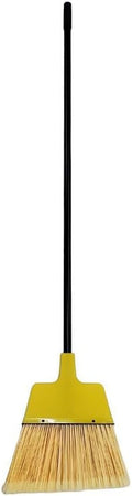 PRO-SOURCE Angled Broom, 12-Inch Wide, Vinyl-Coated Metal Handle, Flagged Water-Resistant, Yellow Polypropylene Bristles, Broom Head May be Yellow or Black in Color (1) Each