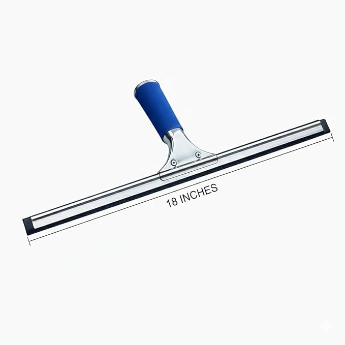 18-Inch Heavy-Duty Window Squeegee with Rubber Blade, Ideal 15 Degree Angle. Color Blue