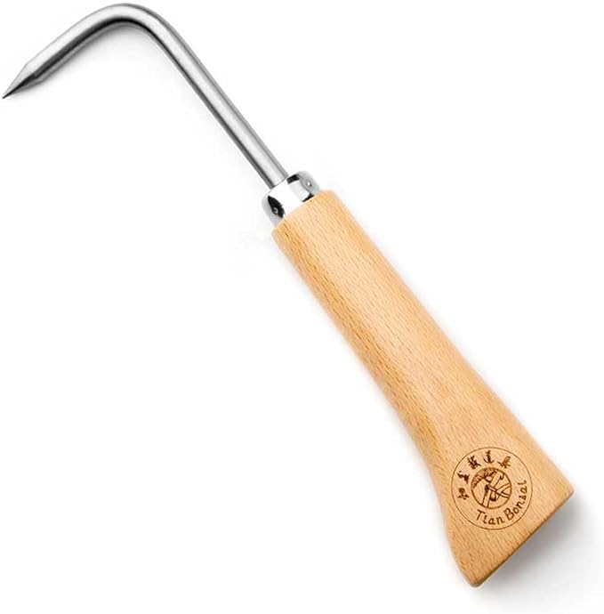 tianbonsai Bonsai Tools Hook 22.5 cm Wooden Handle Stainless Steel Hook Robust Very Firm and Durable Made