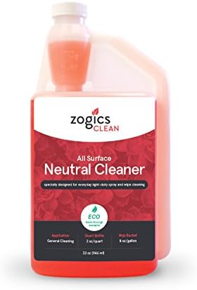 Zogics All Surface Neutral Cleaner – Floor Cleaner Solution with a Low Toxicity Formula and Neutral pH for All Surfaces, Each Bottle Makes up to 16 Gallons