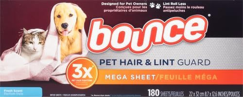 Bounce Fabric Softener Sheets, Fresh Scent, 180 Count | Pet Hair and Lint Guard | Pack of 2 | 3X Pet Hair Fighters