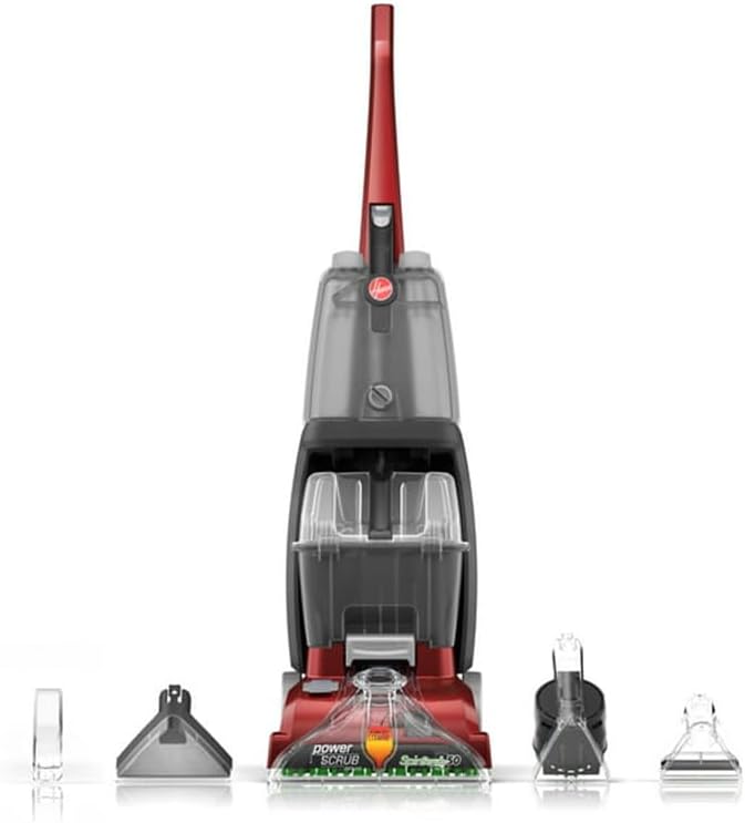 Hoover Power Scrub Deluxe Carpet Cleaner Machine, Red, 27 & Oxy Deep Cleaning Carpet Shampoo, White & Renewal Deep Cleaning Carpet Shampoo, 64oz Formula, White