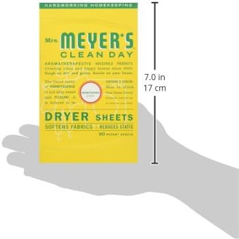 MRS. MEYER'S CLEAN DAY Dryer Sheets,Fabric Softener,Reduces Static,Infused with Essential Oils,Honeysuckle,80 Count (Pack of 12)
