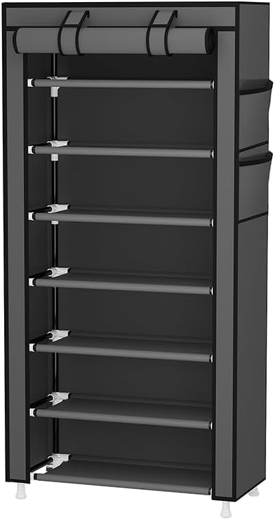 Calmootey 7 Tier Shoe Rack Organizer,Portable Shoe Shelf with Nonwoven Fabric Cover for Closet Hallway,Bedroom,Entryway,Grey