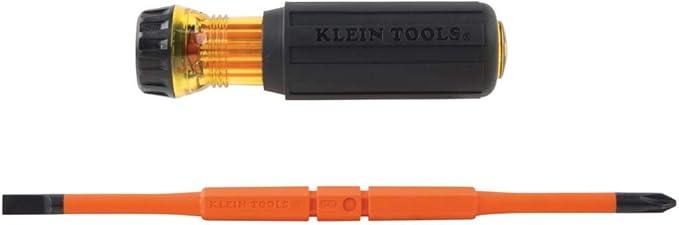 Klein Tools 32288 Insulated Screwdriver, 8-in-1 Screwdriver Set with Interchangeable Blades, 3 Phillips, 3 Slotted and 2 Square Tips