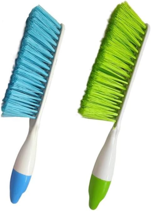 2 Pack Soft Bristle Bed Sheets Sweeping Cleaning Brush with Long Hand, Counter Duster for Debris Hair Remover Desk Quilt Sofa Furniture (Blue, Green)