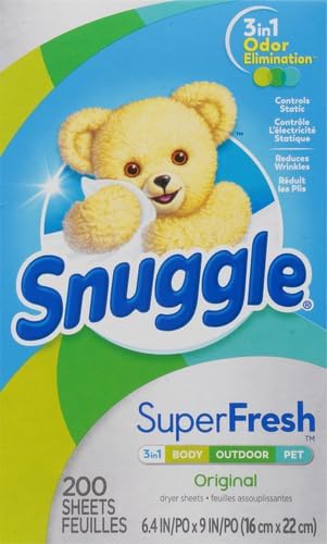 Snuggle Plus SuperFresh Fabric Softener Dryer Sheets with Static Control and Odor Eliminating Technology, Original, 200 Count (Pack of 6)