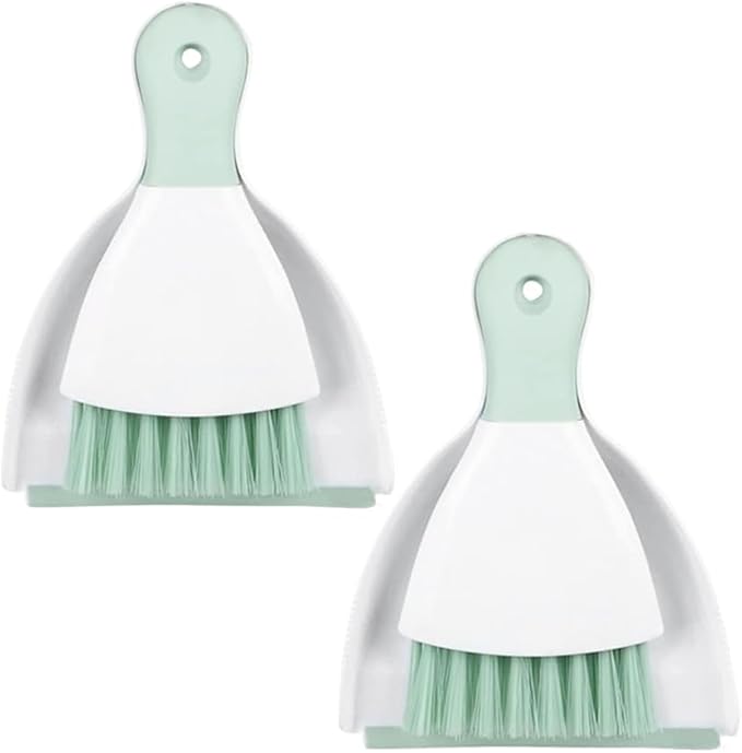 Dust pan Broom Brush Dustpan - Small Broom and Dustpan Set,Mini Broom and Dustpan,Small Dustpan and Brush Set for Home Cleaning, Sofa, Desk, Guinea Pig Cage, Cat Litter etc.（Light Green 2 Set）