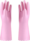 Alimat PluS 1 Pack Reusable Cleaning Gloves Latex Free (Medium), Dishwashing Gloves with Cotton Flock Liner and Embossed Palm, Waterproof Household Gloves for Laundry, Gardening(Pink)