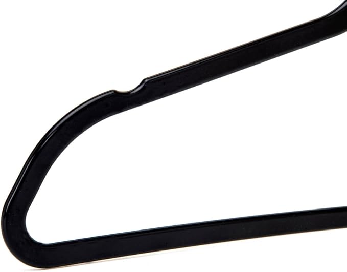 Quality Hangers 200 Pack Plastic Hangers for Clothes - Slim Non-Velvet Hangers with 360° Swivel Chrome Hook & Non Slip Notches - Ideal for Dresses Coats Shirts Jackets & More - Black