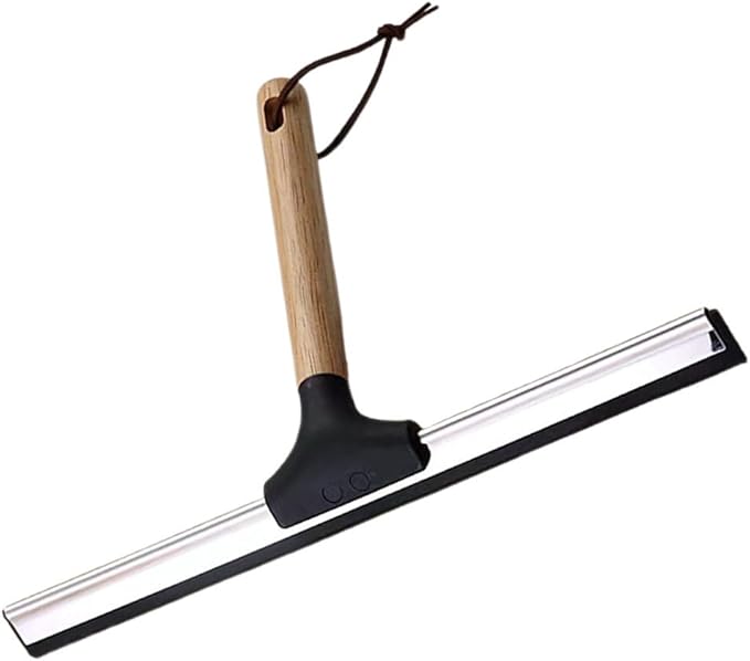 10 Inch Shower Squeegee with Wooden Handle Silicone Blade Glass Wiper for Bathroom Doors Mirrors Windows Household Cleaning Tool Water Scraper for Soap Scum Removal Home Decor