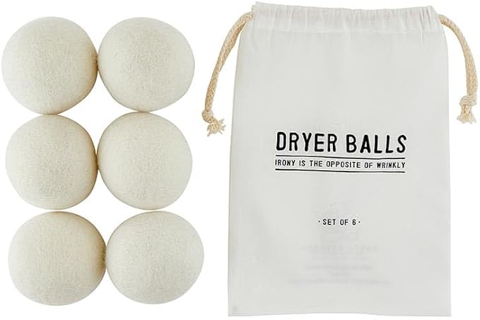 Santa Barbara Design Studio Wool Dryer Balls Natural Fabric Softener Woolly Ball Set in Muslin Storage Bag, 6-Pack, Opposite of Wrinkly