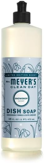 Mrs. MEYER'S Clean Day Snow Drop Scent Variety Pack, Liquid Hand Soap 12.5 Fl Oz, Dish Soap 16 Fl Oz, Multi-Surface Cleaner 16 Fl Oz, Room Freshener 8 Fl Oz,Hand Soap Refill 33 Fl Oz, 1 CT