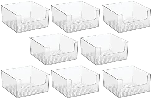 mDesign Plastic Modern Wide Open Front Dip Storage Organizer Bin Basket for Household Organization - Shelves, Cubby, Cabinet, and Closet Organizing Decor - Ligne Collection - 8 Pack - Clear