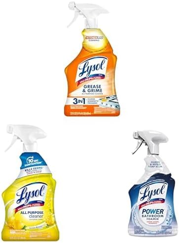 Lysol Cleaning Regimen Bundle, Kitchen Spray, Lemon All Purpose Cleaning Spray, and Bathroom Cleaning Spray, 22oz +2x23oz