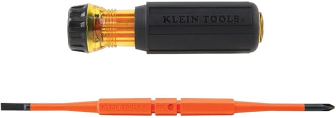 Klein Tools 32288 Insulated Screwdriver, 8-in-1 Screwdriver Set with Interchangeable Blades, 3 Phillips, 3 Slotted and 2 Square Tips