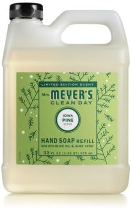 Mrs. MEYER'S Clean Day Iowa Pine Scent Variety Pack, Hand Soap 12.5 OZ, Dish Soap 16 OZ, Multi-Surface Cleaner 16 OZ, Room Freshener 8 OZ, Liquid Hand Soap Refill 33 OZ, 1 CT