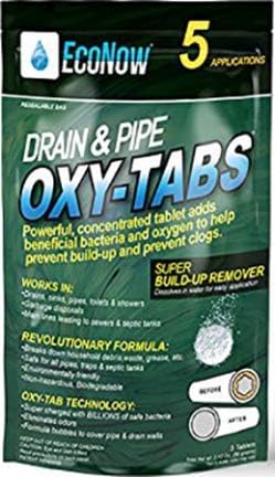 Drain & Pipe Oxy-Tabs for Main Sewer and Septic Lines. Build-Up Remover. Oxygen supercharges Billions of Safe Bacteria to Breakdown Household Waste to Help Prevent Clogs & Eliminate Odors. (5)