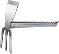 Stainless Steel Garden Hoe Rake Hand Tool, 15" Metal Hand Hoe & 3 Prong Cultivator Dual Headed Gardening Tool for Weeding, Digging, Seeding Multipurpose