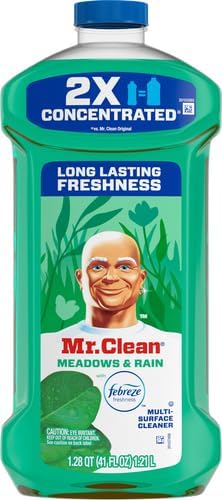 Mr. Clean All Purpose Cleaner, Floor Cleaner for Mopping Home, Bathroom, & Kitchen, Cleaning Liquid for Mop & Bucket, Cleaning Supplies, Dilutable, Meadows & Rain, 41oz (Pack of 4)