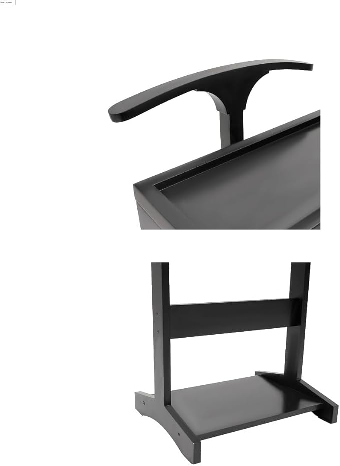 Clothing Rack, Wood Suit Clothes Stand with Drawer, Practical Freestanding Clothes Stand with Top Tray for Men, Women,Organizes Ties, Belts, Shoes, 22Ibs Capacity, Modern Black