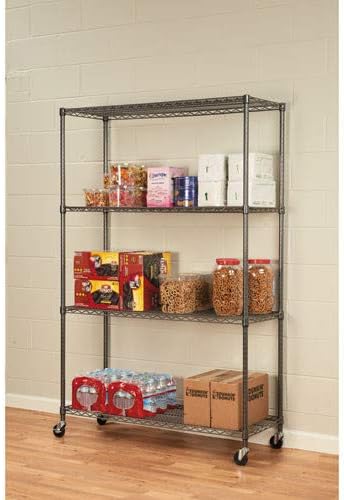 Alera Complete Wire Shelving Unit w/Caster, 48" x 18" x 72", Black Anthracite