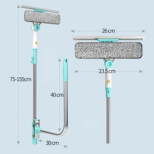 Window Cleaner Squeegee, External Window Washer U Shape Window Cleaner Window Squeegee with Long Handle for Car Windshield Tiles Wall Clean (Horizontal Head)