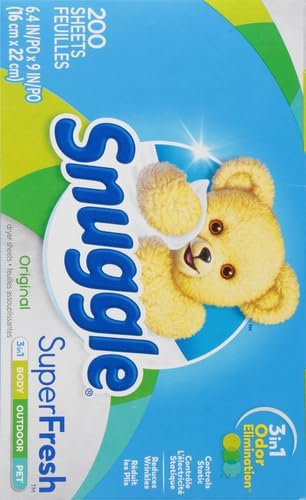 Snuggle Plus SuperFresh Fabric Softener Dryer Sheets with Static Control and Odor Eliminating Technology, Original, 200 Count (Pack of 6)