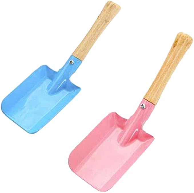 2pcs Small Gardening Shovel Metal Candy Color Wooden Handle Flat Trowel Scoop Digging Lawn Tool for Flower Succulent Plant,Random Color