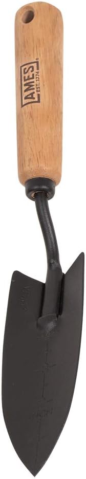 AMES 2446200 Tempered Steel Hand Transplanter with Wood Measurement Handle, 12-Inch