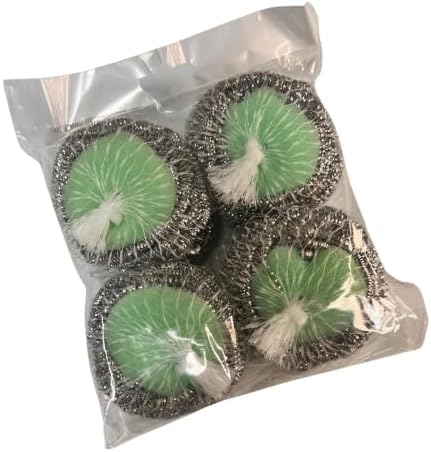 Amazon Brand | Pack of 4 | Ring King Stainless Steel-Wrapped Sponge Scrubbers | Heavy Duty Scouring Pads - Individually Wrapped for Dishes Pots, Pans, and Ovens