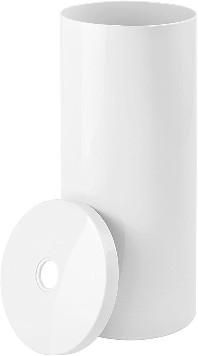 mDesign Plastic Floor Stand Toilet Paper Organizer with Cover, 3-Roll Space-Saving Tissue Storage for Bathroom - Fits Under Sink, Vanity, Shelf, in Cabinet, Corner - Aura Collection - 2 Pack - White