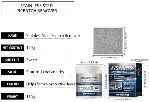 Stainless Steel Scratch Remover Kit, 50% Faster 3-Step Metal Repair and Polishing Paste for Kitchen Sink, Fridge, Oven and Appliances, All-Purpose Stainless Steel Restorer Lasting Protection (2Pcs)