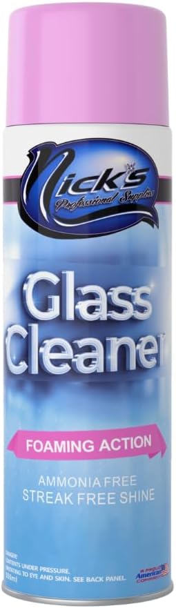 Nick's Glass Cleaner - 550ml Multipurpose Foam Spray for Streakless Shine on Auto, Home & Boat Windows | Deep-Cleaning, Tint-Safe, Ammonia-Free Formula for Windshields & More (1)