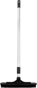 ForPro Extendable Salon Broom, Non-Scratch Rubber Bristles, Aluminum Handle Adjustable to 51.5”, Ideal for Pet Hair, Lint, Dust, Dirt, Black