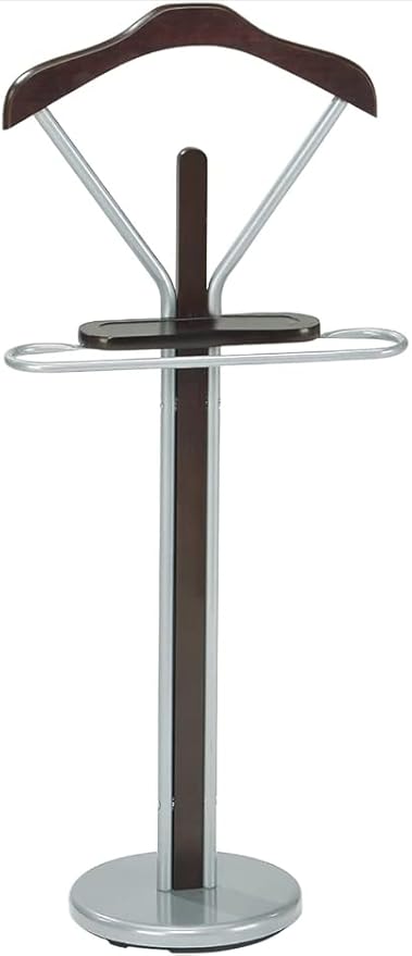 Kings Brand Silver/Walnut Finish Wood & Metal Suit Valet Rack Stand Organizer,