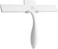Shower Squeegee for Glass Doors, 11-Inch Silicone Squeegee with Non-Slip Handle and Adhesive Hook for Bathroom, Mirror, Tile, Car Window (White)