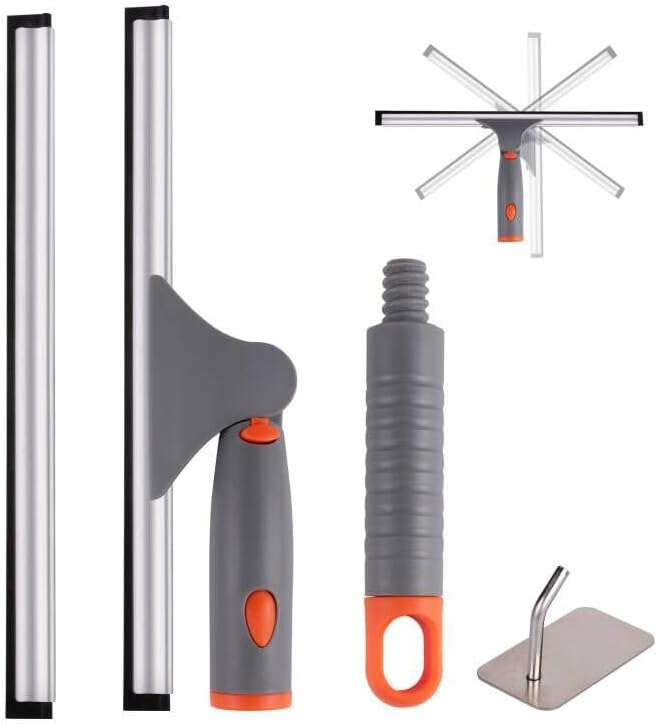 ITTAHO Swivel Shower Squeegee for Glass Doors, All-Purpose Anti-Slip Window Squeegee with 2 Blades, Window Cleaner Tool Bathroom Squeegee for Shower Doors, Tile Shower Walls，Mirrors,Car Windshields