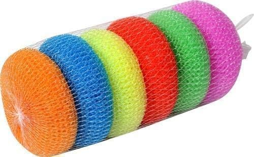 6Pcs Random Color Plastic Cleaning Ball Dish Cleaner Brush,Non Scratch Round Dish Scrubbers,Nylon Scouring Pads,Mesh Scourers Poly Mesh Scouring Dish Pads Cleaning Supplies for Dishes,Dishwashing
