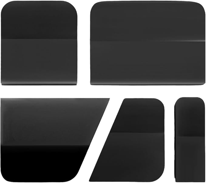 5 in 1 Rubber Squeegee Kit, Anti-Scratch Flexible Soft Matte TPU Coating Scraper Kit, Small Tint Squeegee Water Blade Scraper for Paint Protection Film Household Cleaning (Black)