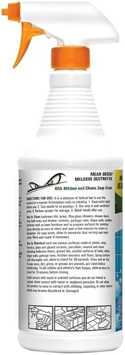 Mean Green Mildew Remover Spray 32 oz Bundle with Microfiber Cloth - Easy Cleaning of Mold, Mildew, Soap Scum, and Grime in Bathrooms, Kitchens, Patios, and More - (3 Items)