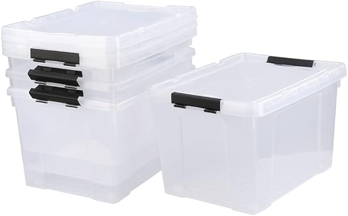 50 Quart Plastic Storage Container with Wheels, Clear Large Storage Bin, 4 Packs
