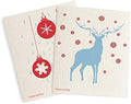 Skoy Cloth - 2-Pack Eco-Friendly & Reusable Swedish Dishcloth, for Kitchen & Household Use, Plastic-Free Packaging, Dishwasher Safe, Designer Series – Reindeer/Ornaments, White Skoy Cloth