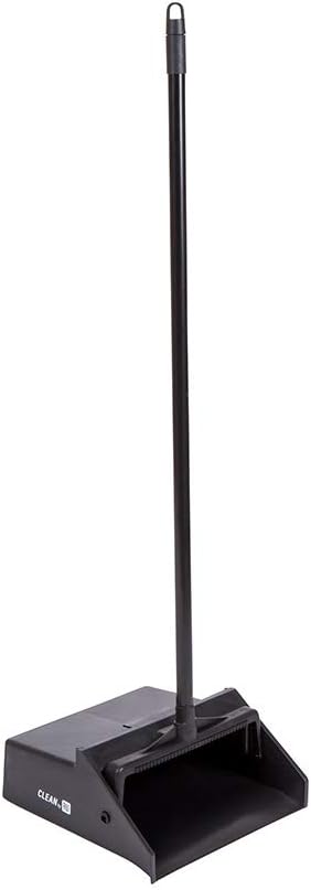 Restaurantware RW Clean 11.8 x 11 x 34 Inch Stand Up Dustpan 1 With Handle Lobby Dustpan - Broom Sold Separately With Broom Clip Black Plastic Long Handle Dust Pan Lightweight Heavy-Duty