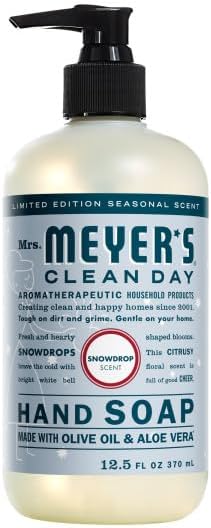 Mrs. MEYER'S Clean Day Snow Drop Scent Variety Pack, Liquid Hand Soap 12.5 Fl Oz, Dish Soap 16 Fl Oz, Multi-Surface Cleaner 16 Fl Oz, Room Freshener 8 Fl Oz,Hand Soap Refill 33 Fl Oz, 1 CT