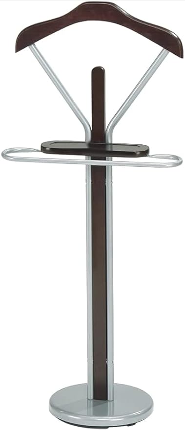 Kings Brand Silver/Walnut Finish Wood & Metal Suit Valet Rack Stand Organizer,