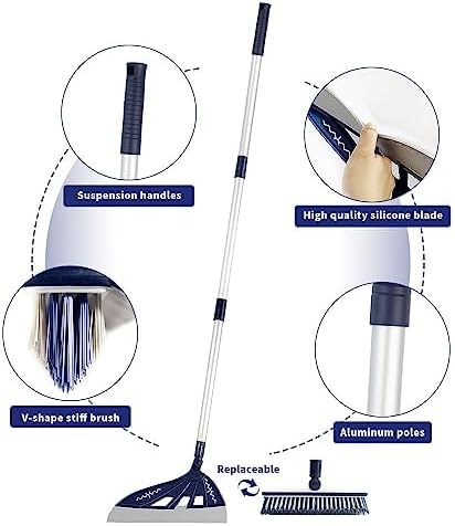 Magic Air Silicone Broom Sweeper, Multifunction Silicone Broom, Household Squeegee for Floor Cleaning, Bathroom, pet Hair, Blue Dog Brush Set (Blue)